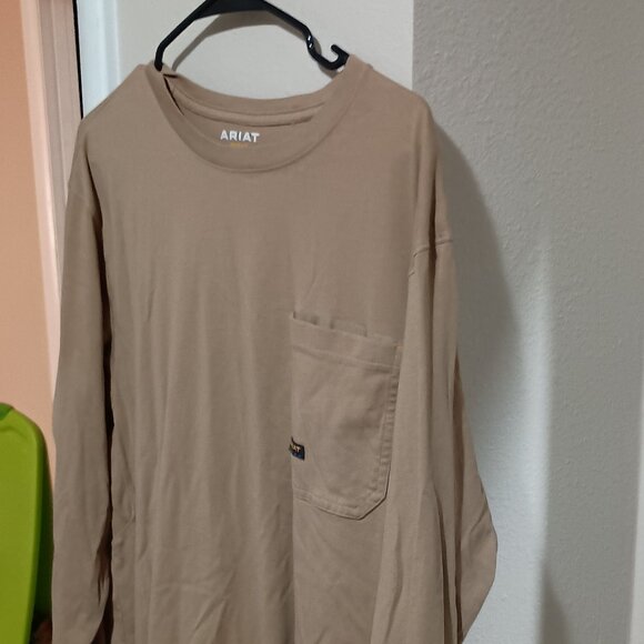 Ariat Rebar Born 4 This Mens Long Sleeve Pocket T-shirt Size XL Tan - Picture 5 of 13